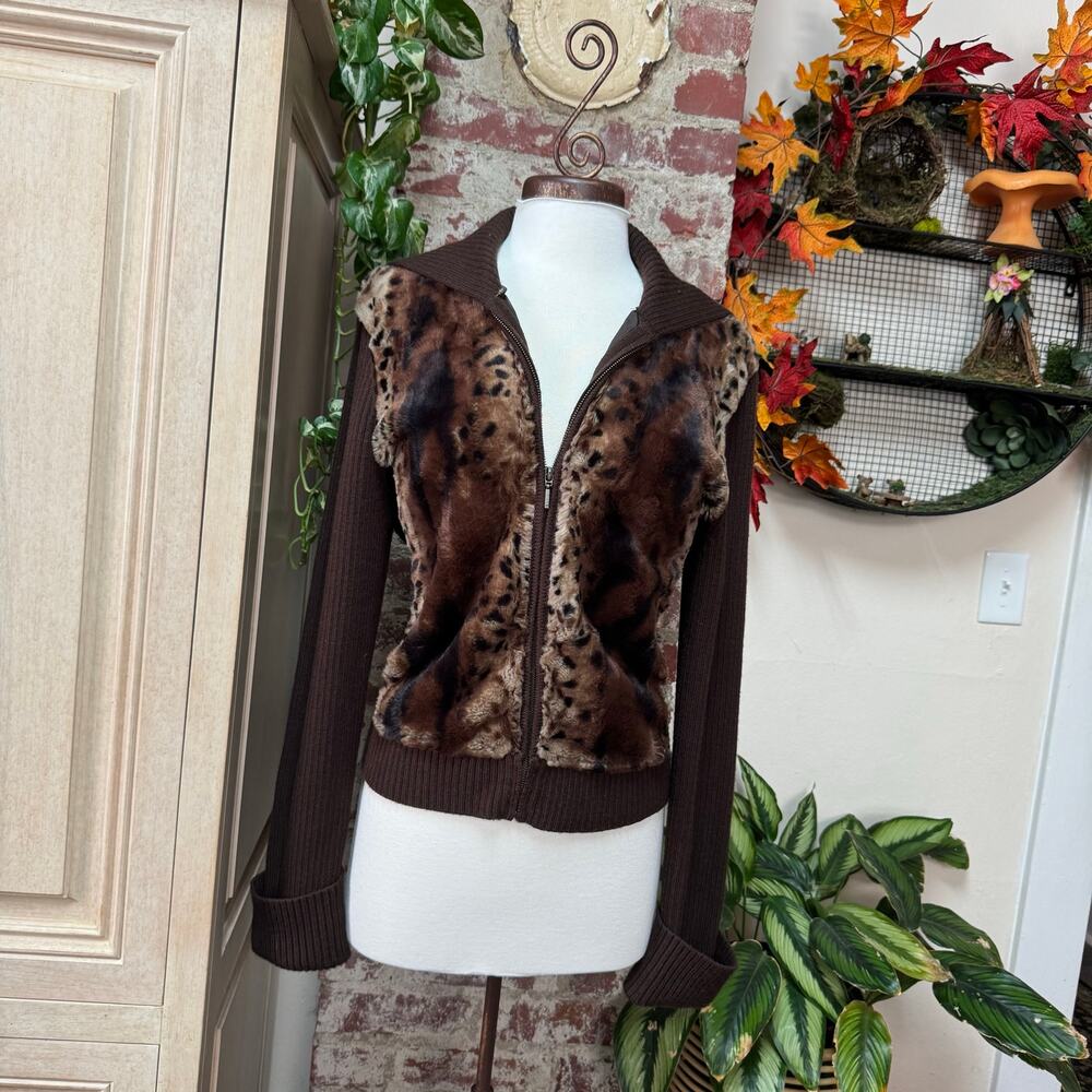 Vintage Y2K Leopard Faux Fur Sweater